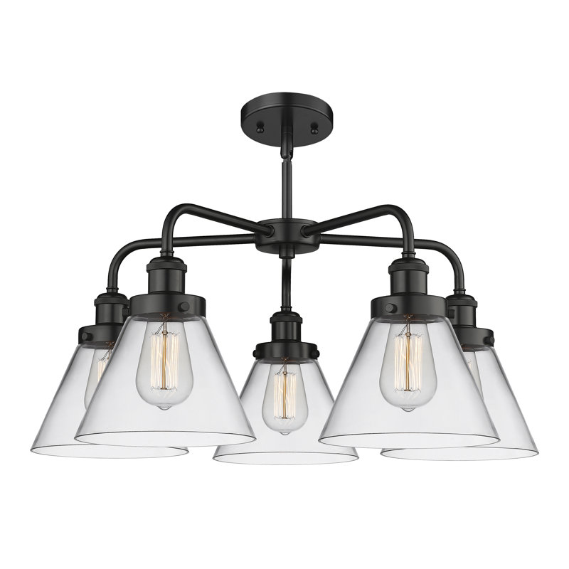 Lustre suspendu 5 lumières Cone, Clair, Noir mat