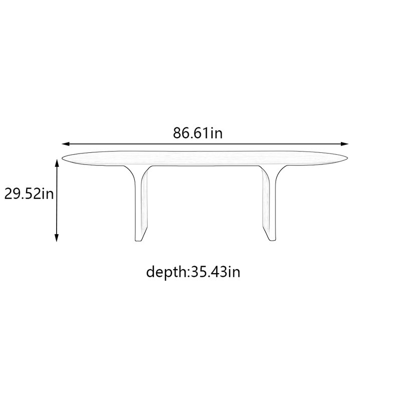 Simple black solid wood oval dining table, 29.52"H x 86.61"L x 35.43"W
