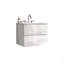 Meuble-lavabo mural 24 po avec lavabo en céramique brillant avec trois trous de robinet, grand meuble-lavabo flottant pour salle de bain, lavabo une pièce sans drain, pré-assemblé
