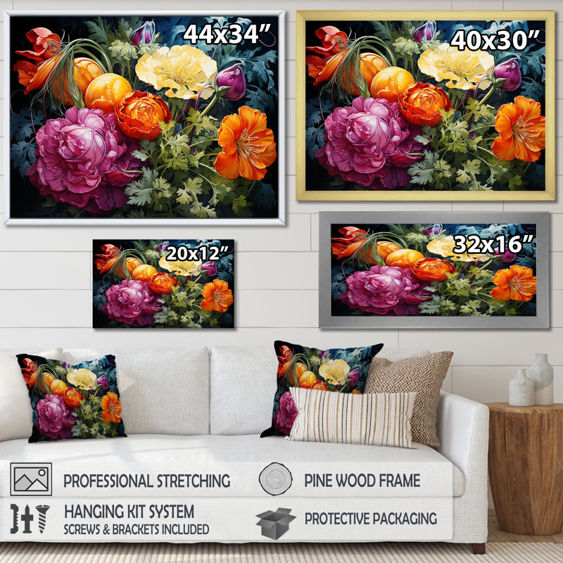 " Whimsical Blooming Reflections ", White Floater Framed, 12" H x 20" W x 1" D