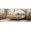 Lit plateforme très grand en bois avec tête de lit tapissier, structure brune et tissu beige-1890238833-1890238832