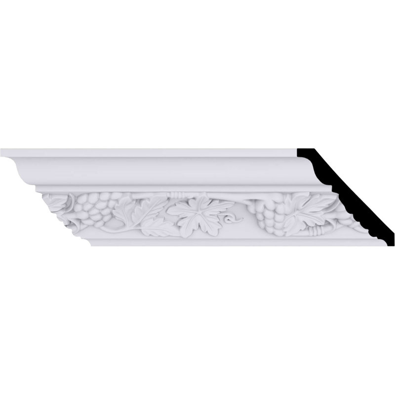 Endurathane Grape Bunch Crown Moulding, 3 7/8"H x 3 7/8"P x 5 1/2"F x 94 1/2"L, (10 5/8" Repeat), Factory Primed