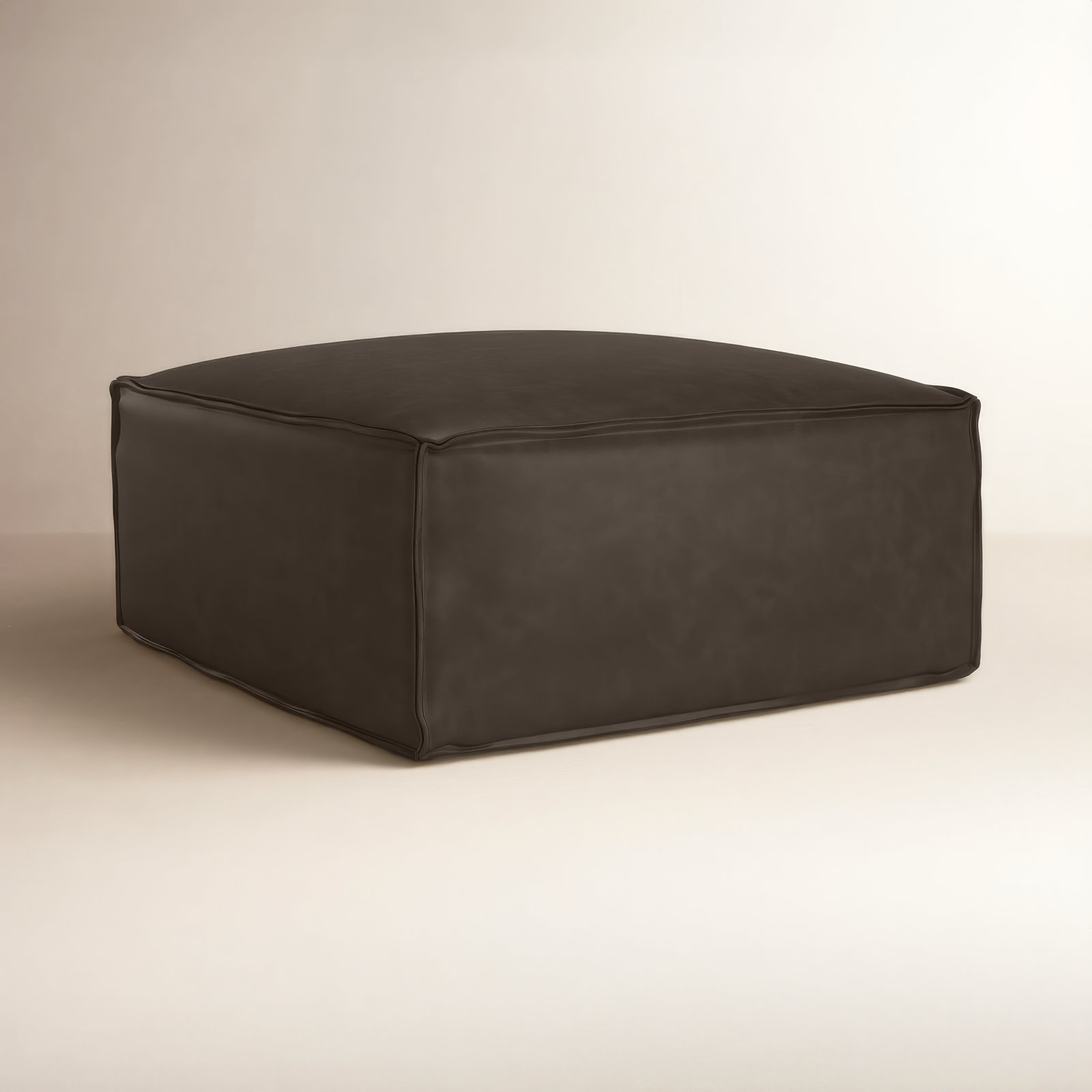 34" Genuine Leather Ottoman, Derrick Concrete Genuine Leather