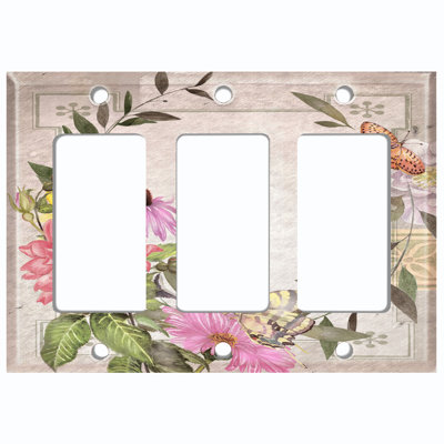 Plaque murale berçante à 3 bandes rose et jaune avec fleurs de magnolia et feuilles de papillon