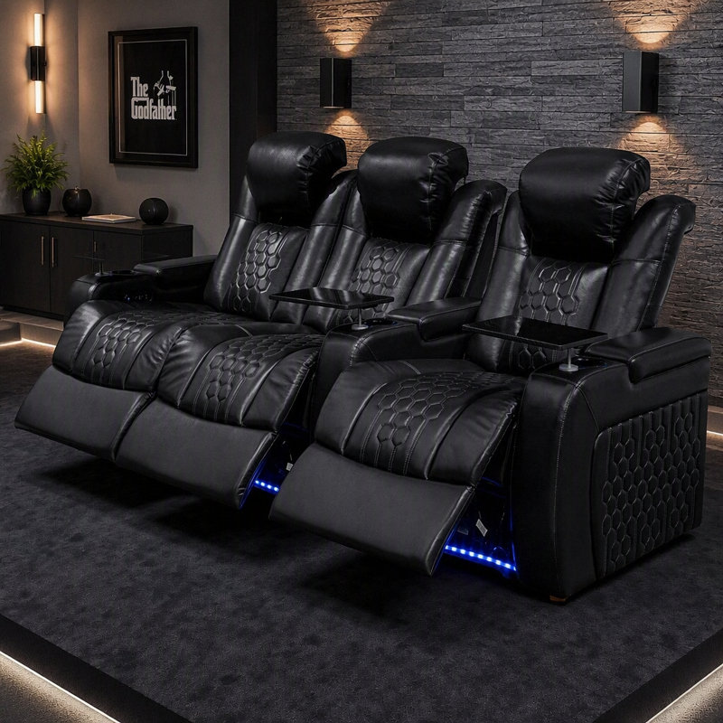Fauteuil inclinable électrique 93,3 pouces 3 PC avec nappa de grain supérieur, relaxation entièrement réglable, charge intelligente, éclairage à DEL RVB dynamique, CAFÉ