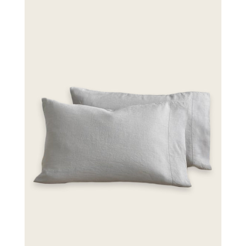 Ensemble de 2 taies d'oreiller en lin délavé Baloo Living, Taies d'oreiller très grandes, Gris