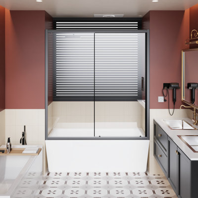 Single Sliding Shower Door 60 In W X 62 H, 1/5 Inch Tempered Glass, Black Frame, Construction, Waterproof Design, Flexible Installation Options H Clear Glass Door, Aluminum Alloy, Stainless Steel
