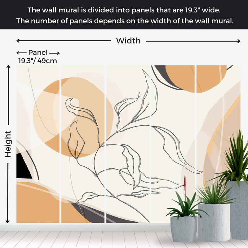 Murale abstraite pelez et collez - ligne abstraite paysage, L 124 po x l 173 po