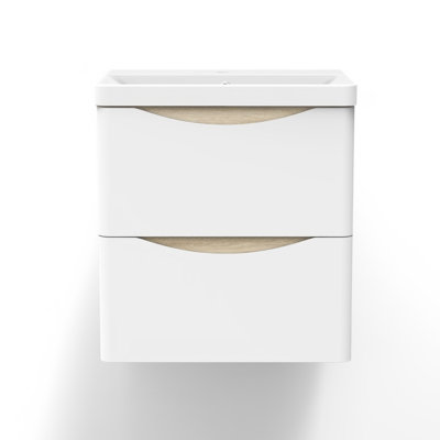 Nilani 495 mm Wall Mounted Combined Vanity Unit with Drop In Resin Basin