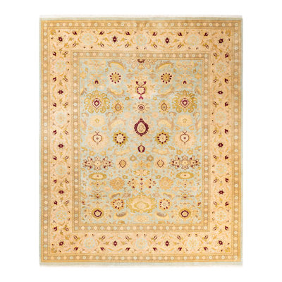 Tapis bleu clair / beige noué à la main de conception unique 8 pi 2 po x 10 pi 1 po Keenan