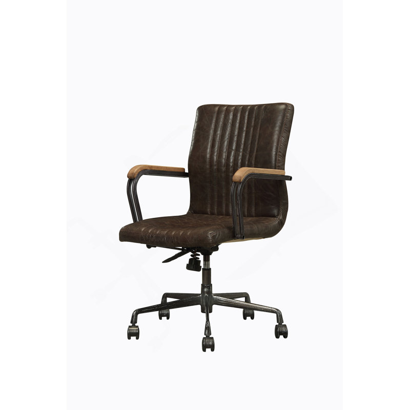 Chaise de bureau en cuir fleur chocolat