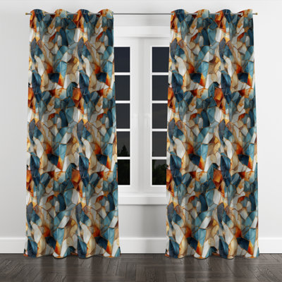 Teal And Orange Futuristic Marble Mosaic - Abstract Marble Blackout Grommet Curtain - 1 Panel