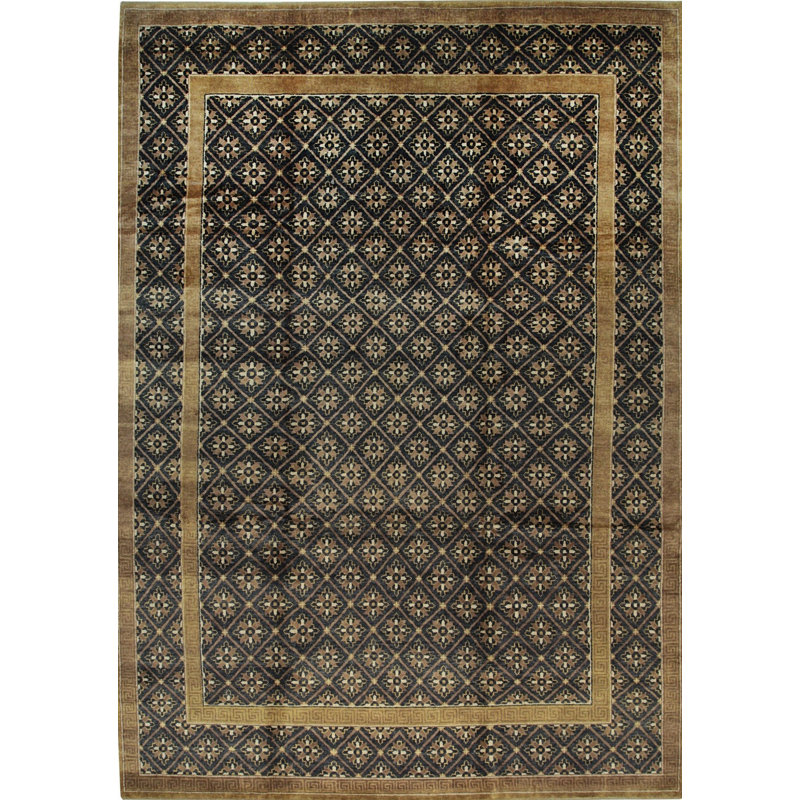 Tapis gris à motif géométrique moderne en laine noué à la main gris, 8 pi x 10 pi