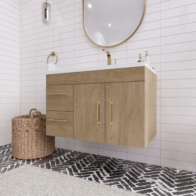 Spring 35.44'' Single Bathroom Vanity with Acrylic Top, White Oak