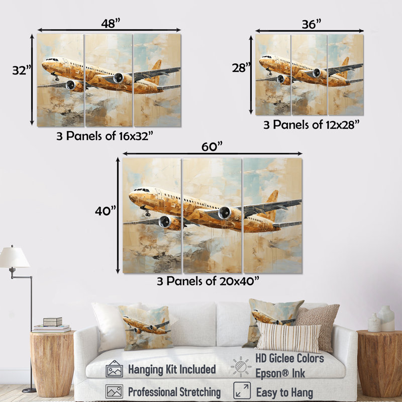 Passager, avion, ailes d'aventure - ensemble de salon d'art mural, H 32 po x l 48 po x P 1 po