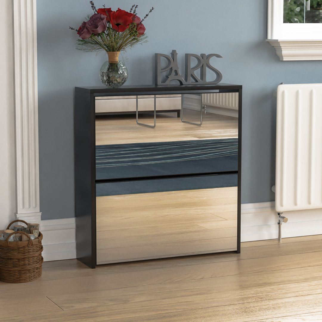 Muskoka 2 Drawer Mirrored Flip Down Shoe Storage Cabinet Free Standing Cabinet For Hallway
