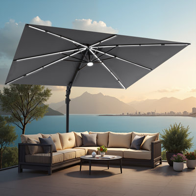 128' Rectangle Solar Led Light Strip Cantilever Patio Umbrella With Easy-move Base | One-person Mobility