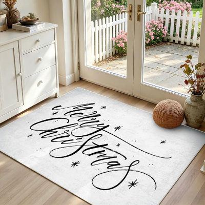 Clear Machine Washable,Merry Christmas with Modern Indoor Area Rug