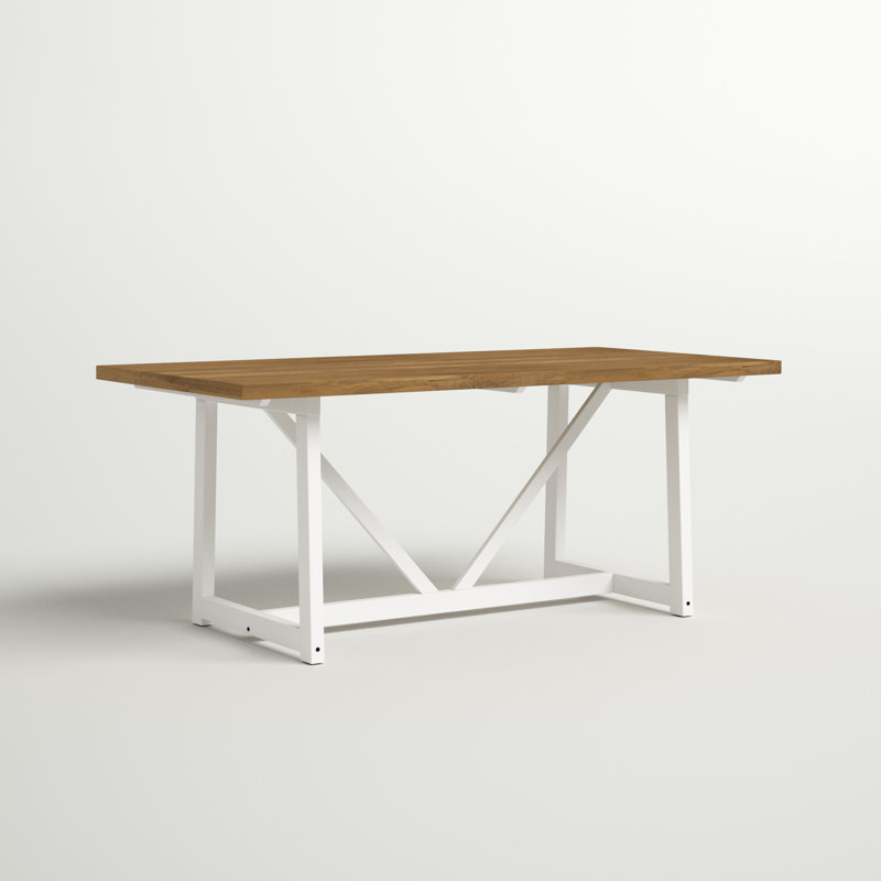 Emmett Pine Solid Wood Trestle Dining Table, White Wash/Brown