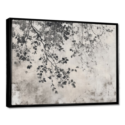 Arbre noir qui fleurit dans un paysage à l'encre de Chine - Art encadré chinois, décoration murale asiatique noire