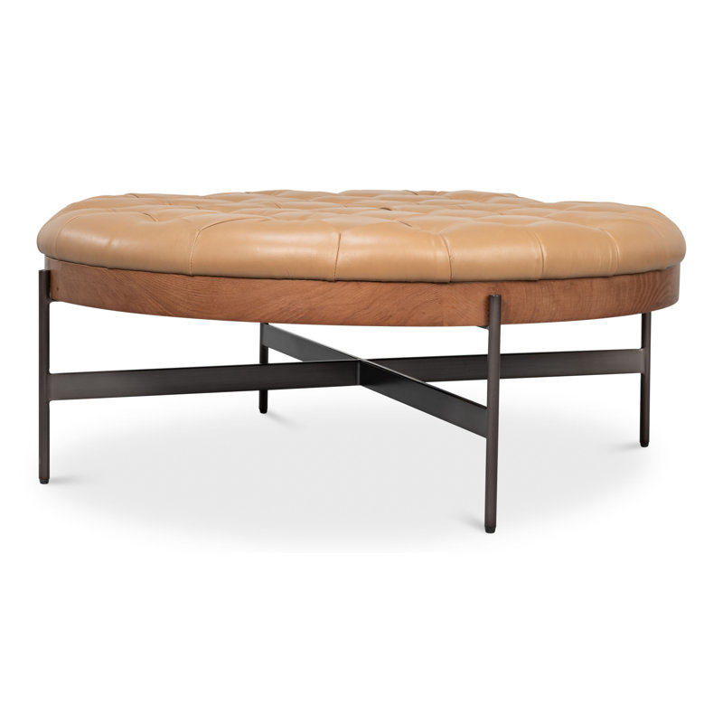 Corbet Round Ottoman, Caramel Brown