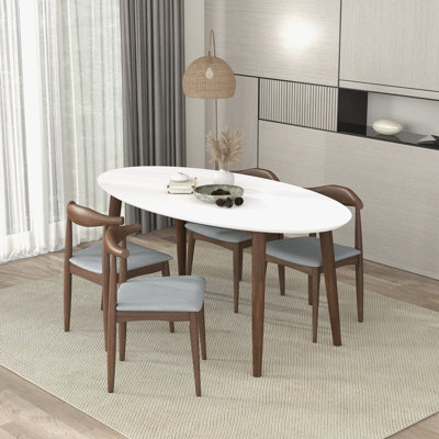 Table de salle à manger de style moderne Mid-Century en bois massif avec plateau blanc