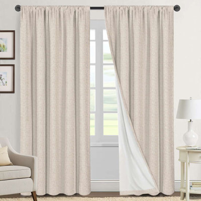 Linen Look 100% Blackout Curtains for Bedroom Full Light Blocking Rod Pocket 42 Inches Wide Linen Textured Thick Window Curtain Drapes with Backing
