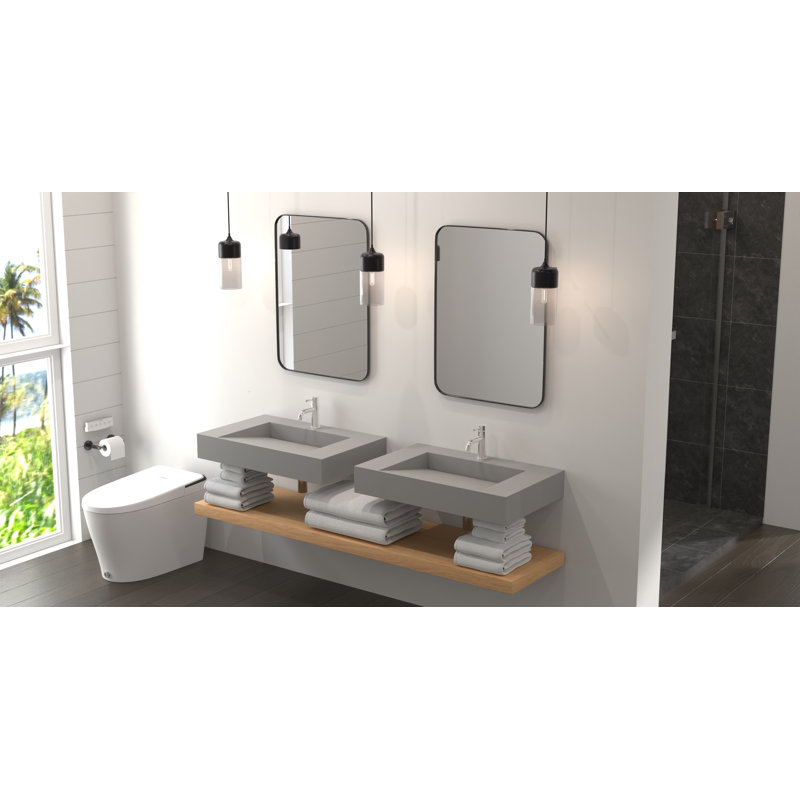 Lavabo de salle de bain mural en résine gris mat WT-04-D-MGRY 31,4 po x 19,6 po Badeloft