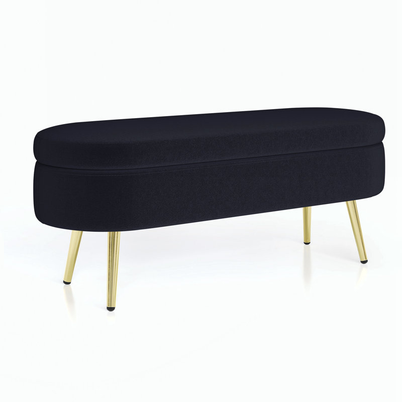 Ottoman Oval Storage Bench with Metal Legs, Black, Black