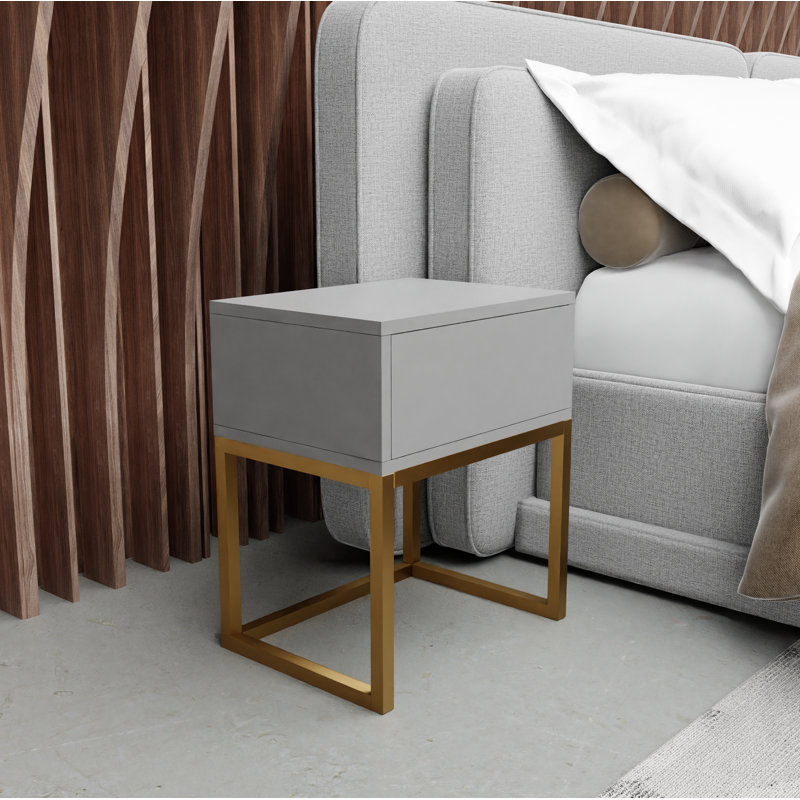 Abbie 40cm W Metal Bedside Table, Platinum/Gold