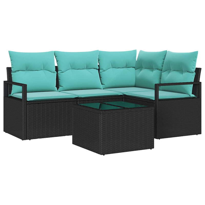 vidaXL Sofa Set with Cushion 5 pcs Black Synthetic: Poly Rattan, Blue Cushion/Black Frame