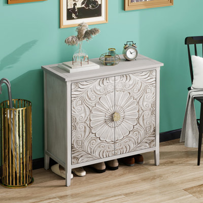 Armoire American Furniture, couche réglable intégrée, 3 vitesses de réglage, armoire 2 portes à finition grise - pour chambre à coucher, salon, bureau. Grain de bois transparent peint à la main. Ornement de toit en écorce, relief
