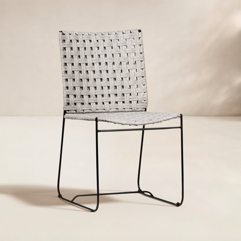 Ezra Powder Coated Iron and Flat Weaved Rope Outdoor Dining Chair