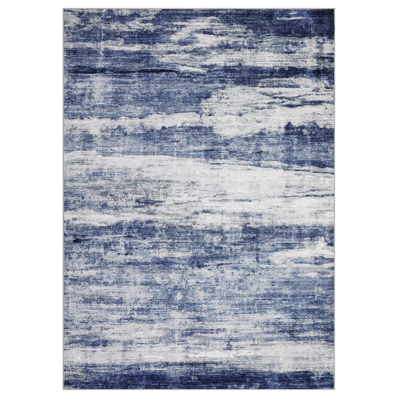 Modern Abstract Area Rug – Washable,  Soft, Low Pile, Non-Slip, Mark Resistant, Distressed Carpet –  for Living Room, Bedroom, Office,
