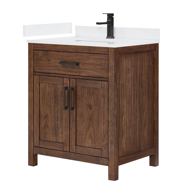 30 in. Single Vanity, Dark Walnut, Matte Black, White Quartz