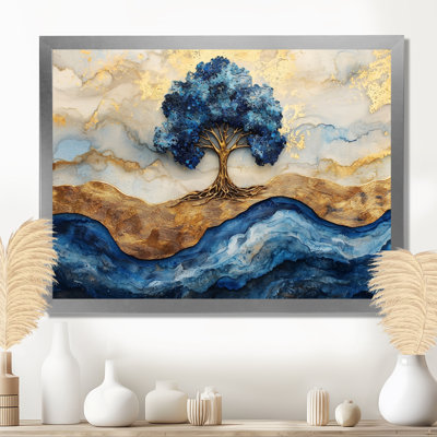 «Aqua Infinite Golden Tree Of Life I», art mural sur toile, arbre de vie