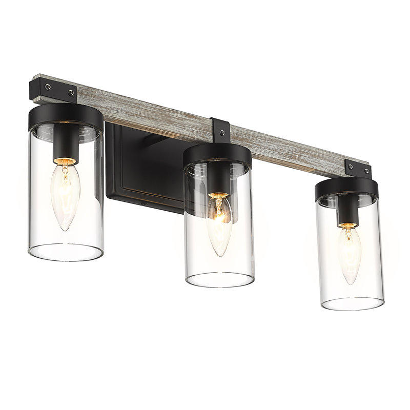 Éclairage pour meuble-lavabo à intensité variable Cessa, Noir / bois clair, 1