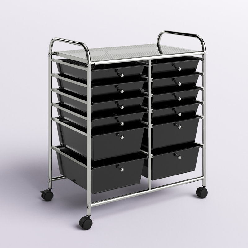Commode de rangement roulante 12 tiroirs Perao, Noir