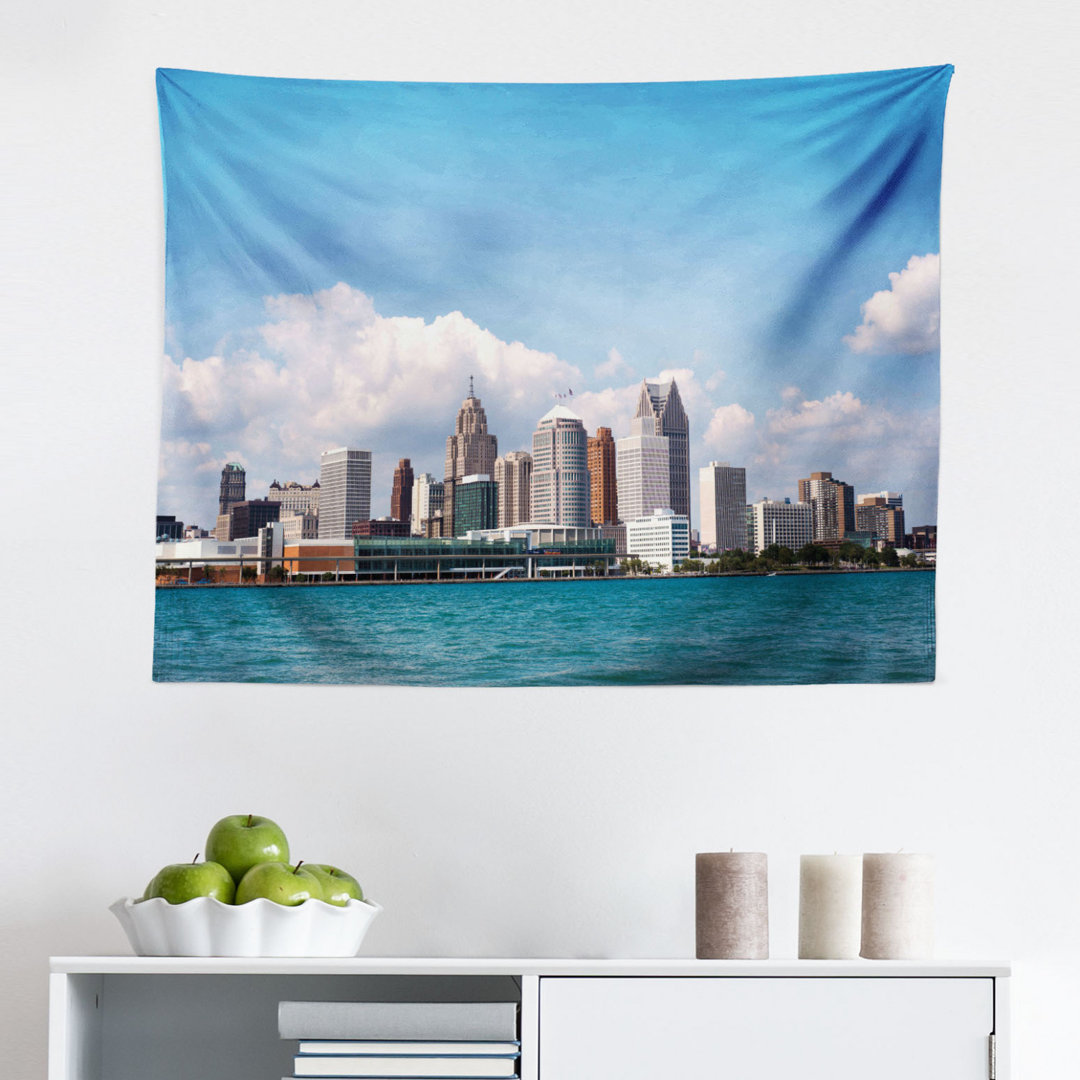 Wandbehang Skyline von Downtown Detroit von Windsor Ontario Moderne Architektur Stadtbild