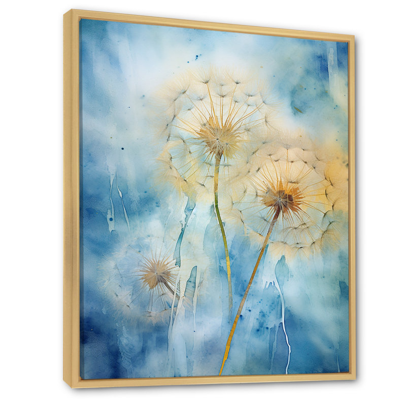 Rêves de pissenlit bleus sur toile, Cadre naturel flottant, H 32 po x l 16 po x P 1 po
