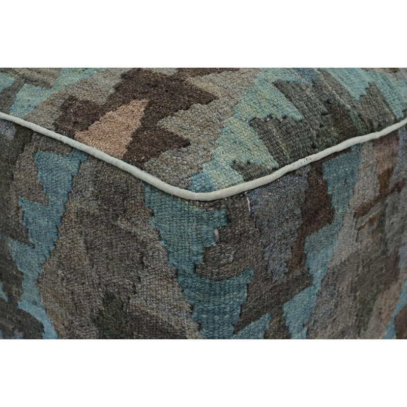Aprea Upholstered Ottoman, Brown/Blue Wool