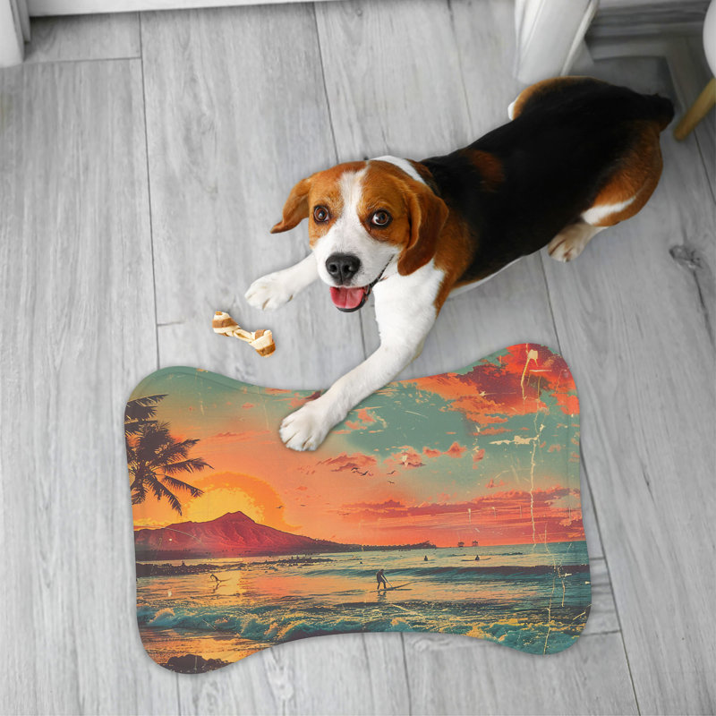 Vintage Sunset Art - Bone Shape Feeding Mat