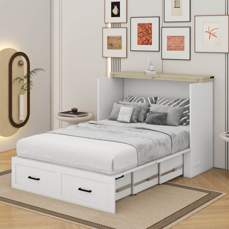 Lit escamotable double avec station de charge, Blanc
