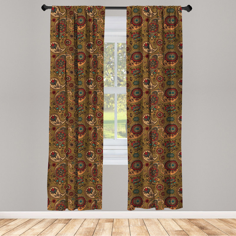 Paisley Semi-Sheer Rod Pocket Curtain Panels, 28" x 63", Brown