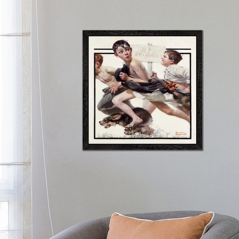 No Swimming by Norman Rockwell - Floater Frame Print on Canvas, 66.04 cm H x 66.04 cm W, Black
