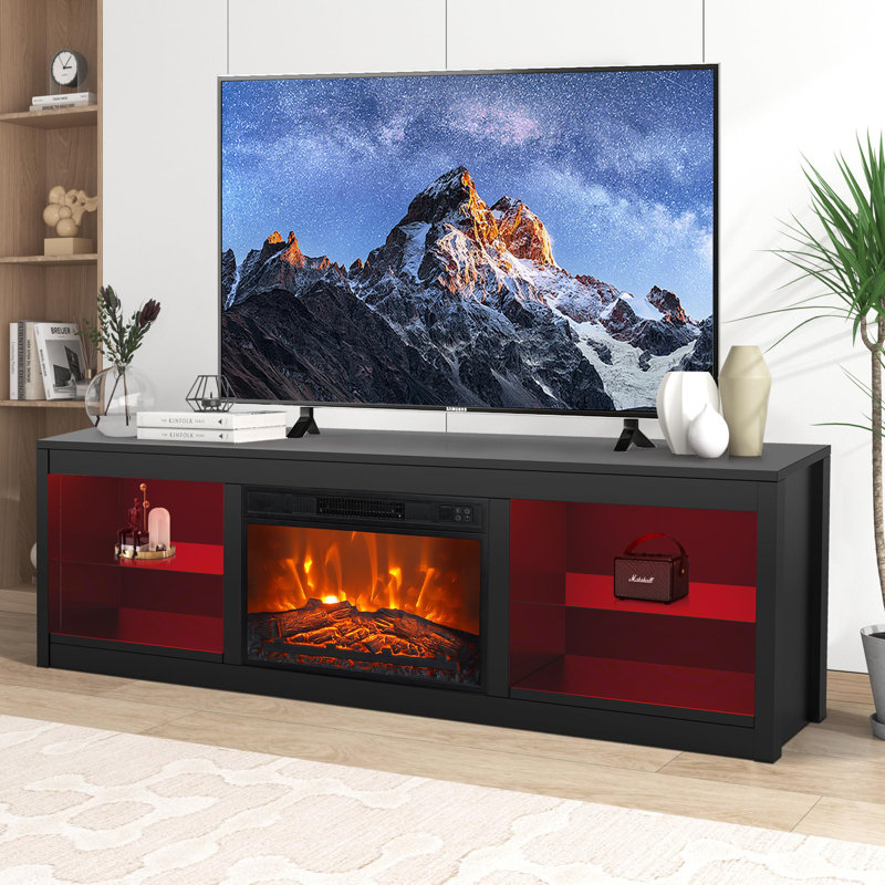 66" Tv Stand With Storage Cabinets For Living Room, Black, Yes