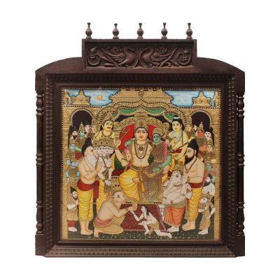 Shiva Darbar Tanjore, peinture | Couleurs traditionnelles avec or 24 carats | Avec structure en bois de teck