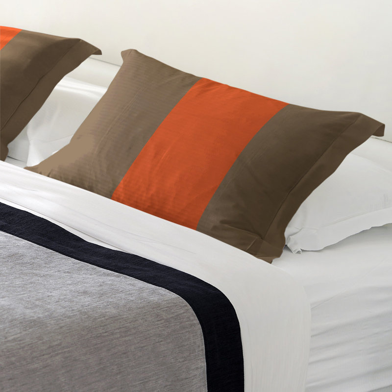 Polyester Striped Sham Set, King, Microfiber, Gold/Orange