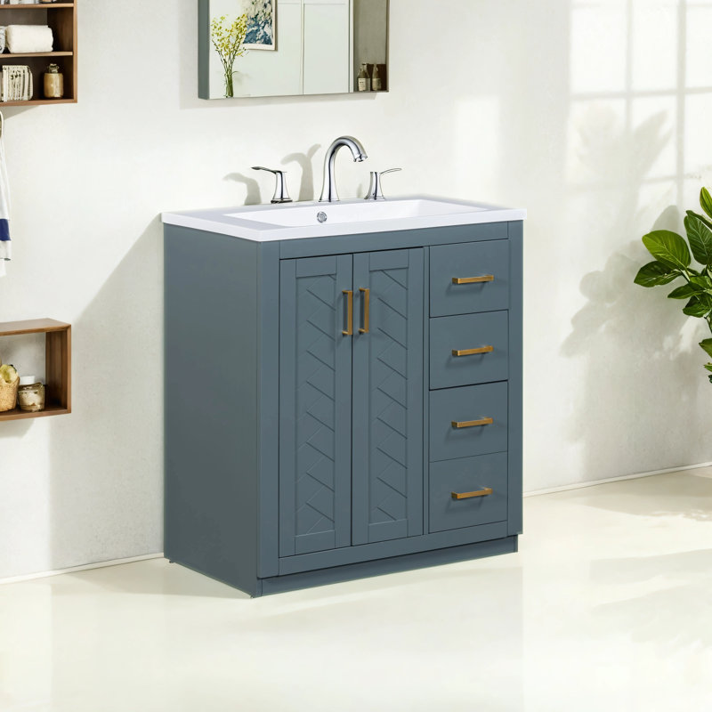 Meuble-lavabo simple 30 po avec plateau en résine Campeaux, Bleu marine, Or