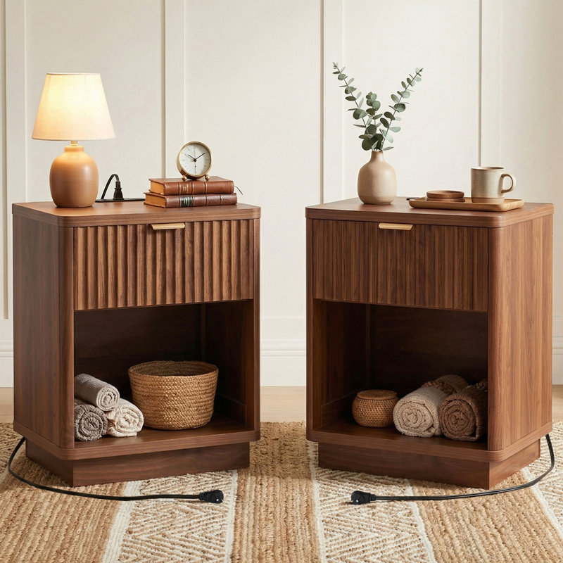 Table de chevet moderne Rh d'appoint, Ensemble de 2, Noyer